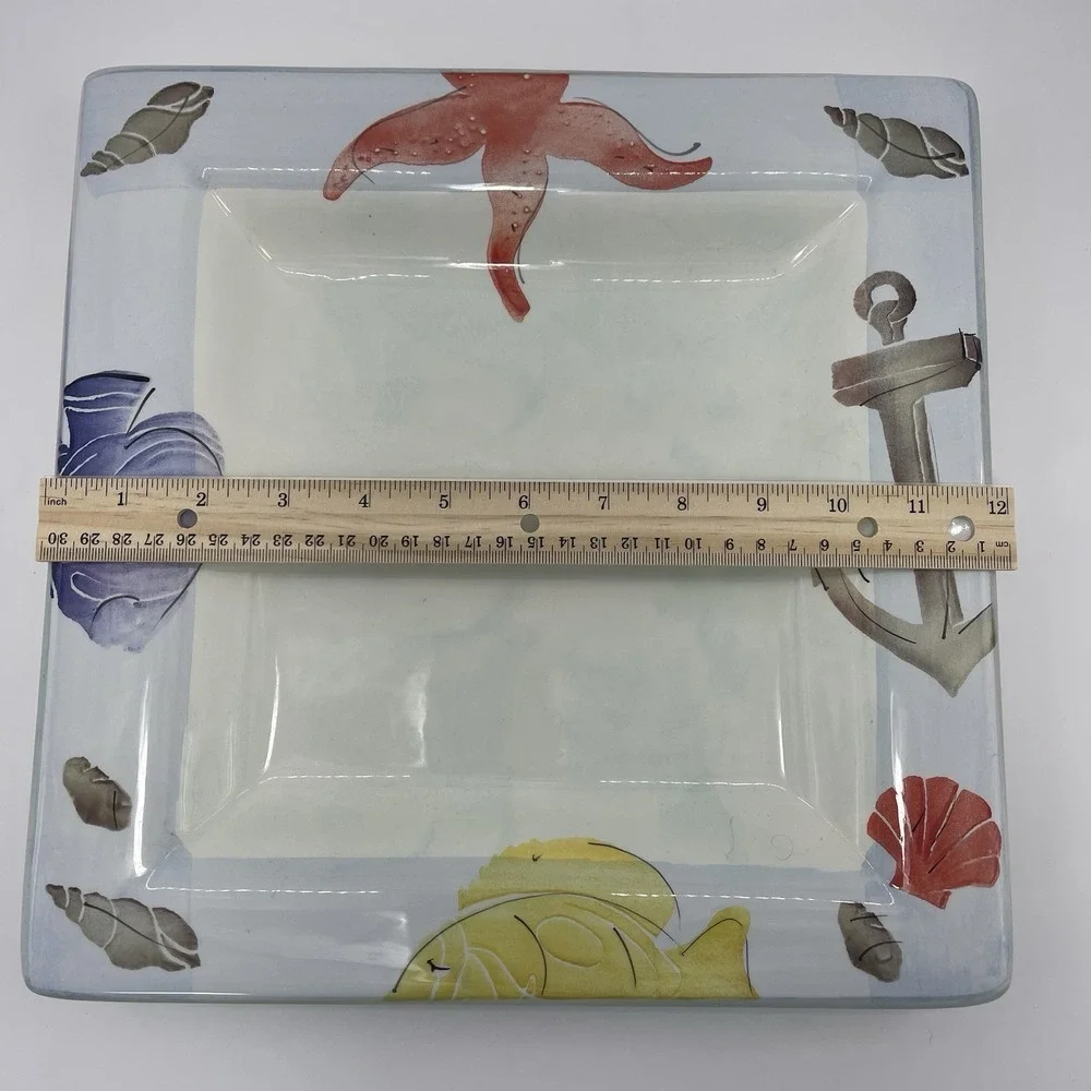 ARM Ceramica Italy Nautical Square Serving Plate Dish Fish Anchor Starfish Shell
